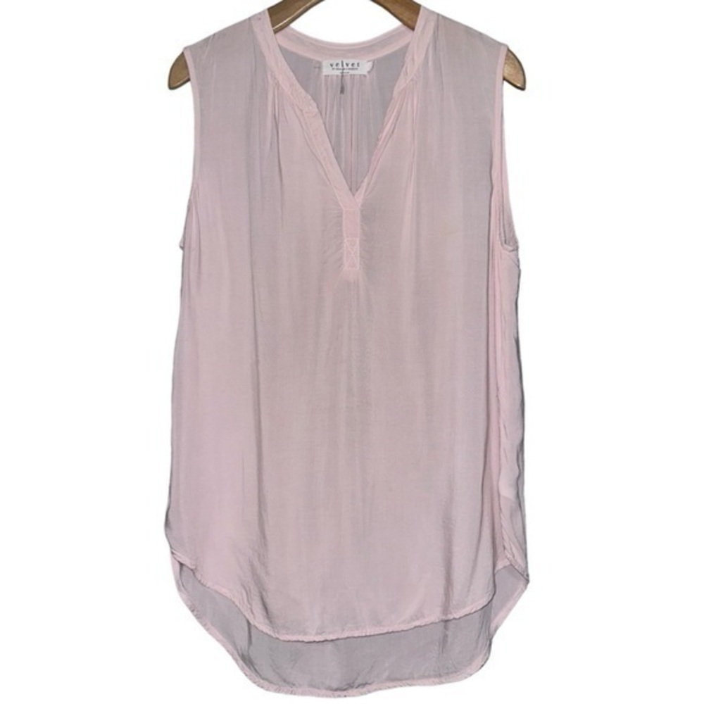 Velvet Graham Spencer Size S Pale Pink Tissue Rayon Split Neck Sleeveless Top